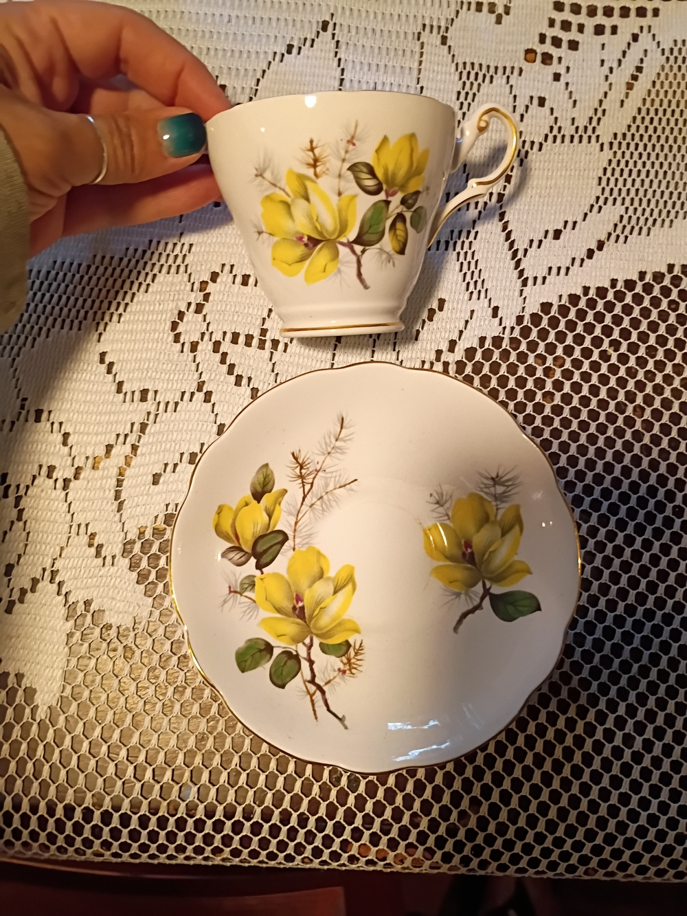 Regency Made In England Yellow Floral Porcelain Teacup and Saucer Set